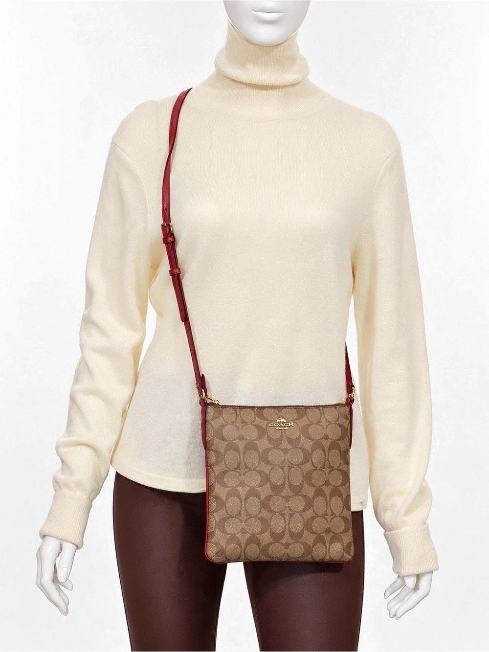 Coach Rowan File Bag In Signature Canvas Crossbody Brown & Red